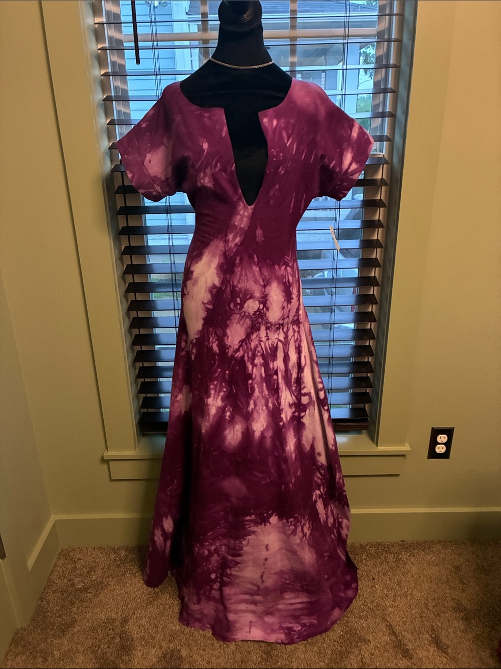 Purple Tie-Dye Maxi Dress with Keyhole Neckline